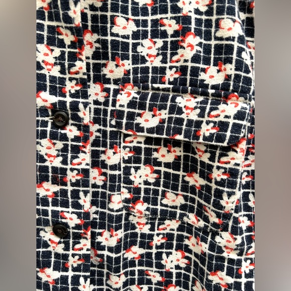 Uniqlo Ines De La Fressange Flannel Button Front Navy Check Floral Size M Medium - Picture 4 of 7
